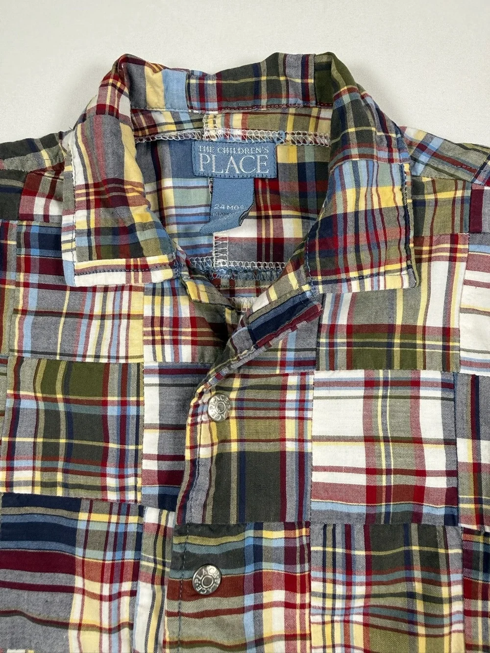 THE CHILDREN’S PLACE Madras Plaid Patchwork Button Front Shirt 24M Cotton Preppy